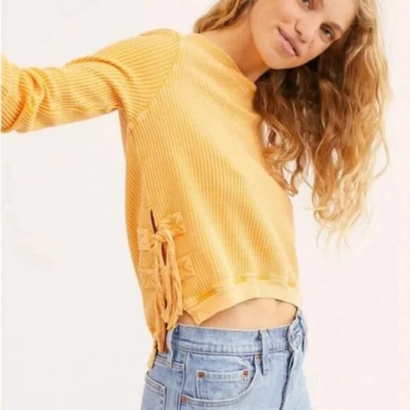 Free People Tops - Free People Interlaken Cropped Thermal Waffle Knit Long Sleeve Top Size Small S